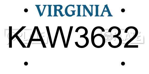 KAW3632 Virginia License Plate