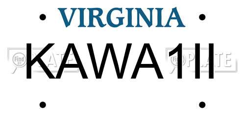 KAWA1II Virginia License Plate