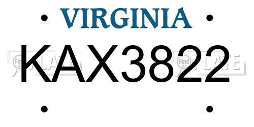 KAX3822 Virginia License Plate