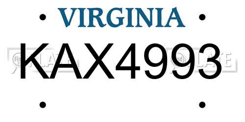 KAX4993 Virginia License Plate