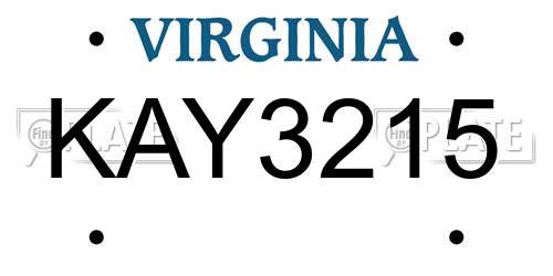 KAY3215 Virginia License Plate