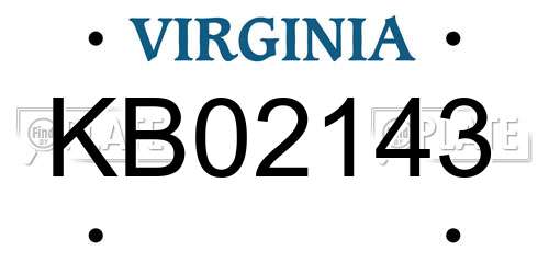 KB02143 Virginia License Plate