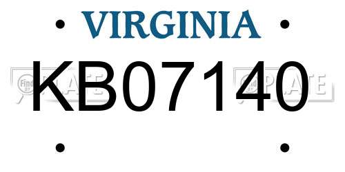 KB07140 Virginia License Plate