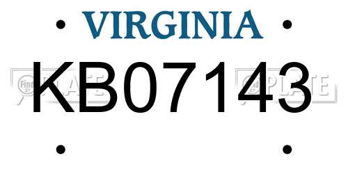KB07143 Virginia License Plate