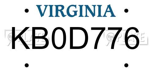 KB0D776 Virginia License Plate