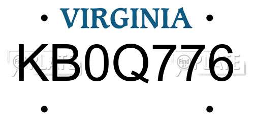 KB0Q776 Virginia License Plate