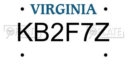 KB2F7Z Virginia License Plate