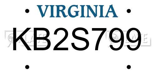 KB2S799 Virginia License Plate