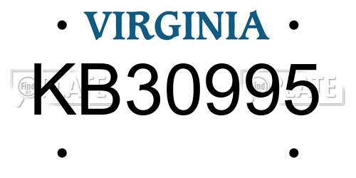 KB30995 Virginia License Plate