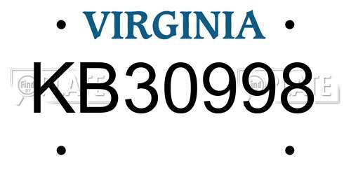 KB30998 Virginia License Plate
