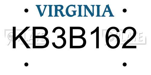 KB3B162 Virginia License Plate