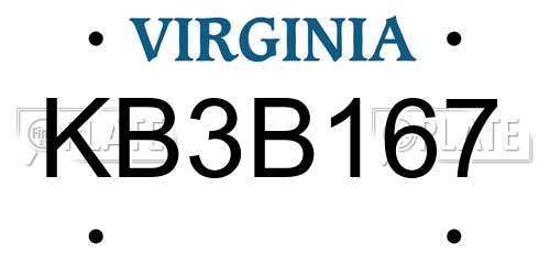 KB3B167 Virginia License Plate