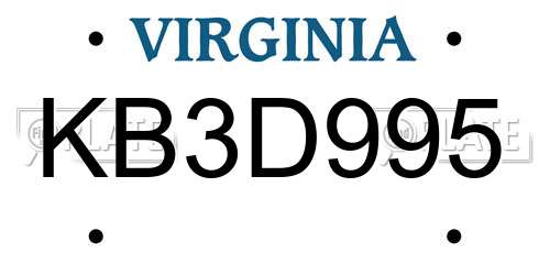 KB3D995 Virginia License Plate