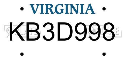 KB3D998 Virginia License Plate