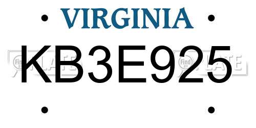 KB3E925 Virginia License Plate