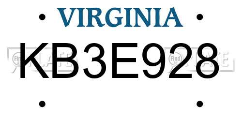 KB3E928 Virginia License Plate