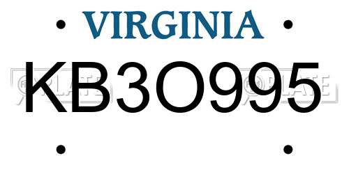 KB3O995 Virginia License Plate