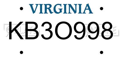 KB3O998 Virginia License Plate