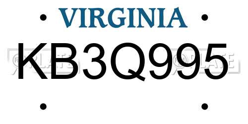 KB3Q995 Virginia License Plate