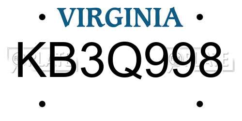 KB3Q998 Virginia License Plate