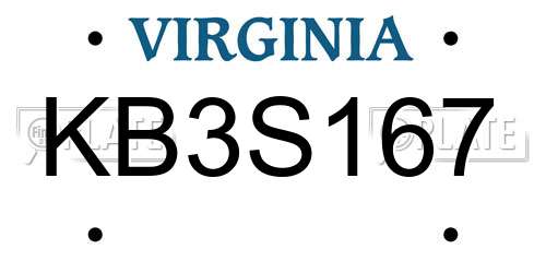 KB3S167 Virginia License Plate