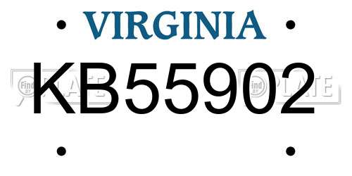 KB55902 Virginia License Plate