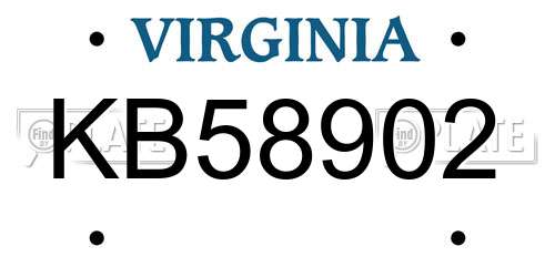 KB58902 Virginia License Plate