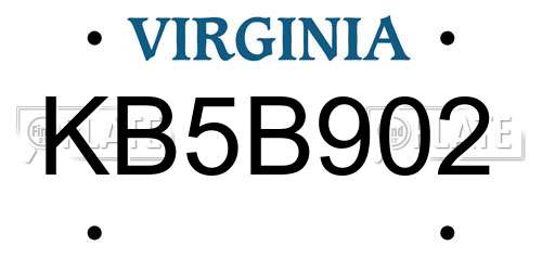 KB5B902 Virginia License Plate