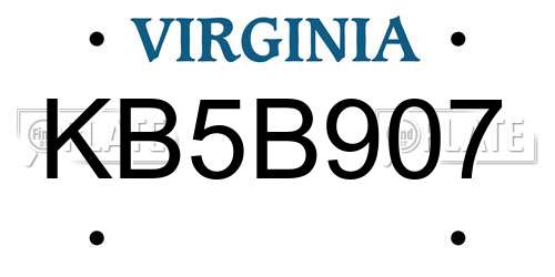 KB5B907 Virginia License Plate