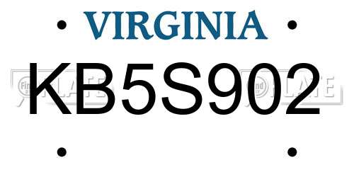 KB5S902 Virginia License Plate