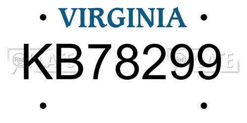 KB78299 Virginia License Plate
