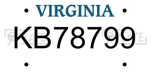 KB78799 Virginia License Plate
