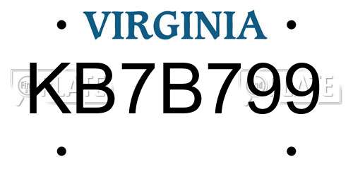 KB7B799 Virginia License Plate