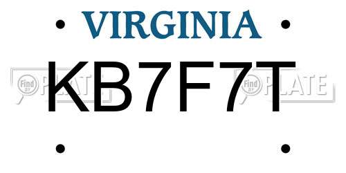 KB7F7T Virginia License Plate