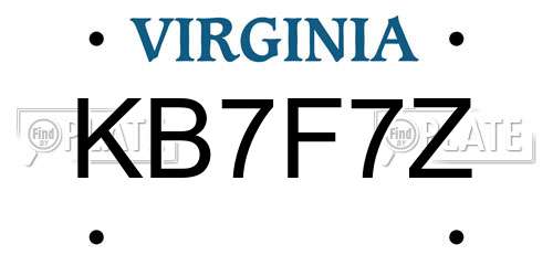 KB7F7Z Virginia License Plate