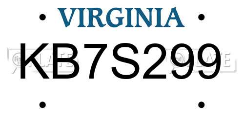 KB7S299 Virginia License Plate