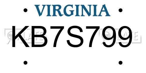 KB7S799 Virginia License Plate