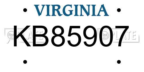 KB85907 Virginia License Plate