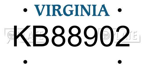 KB88902 Virginia License Plate