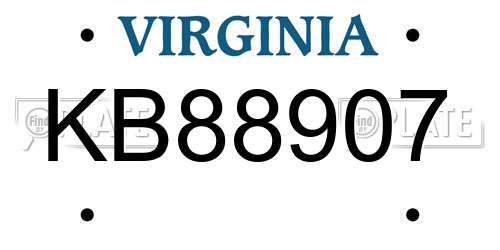 KB88907 Virginia License Plate