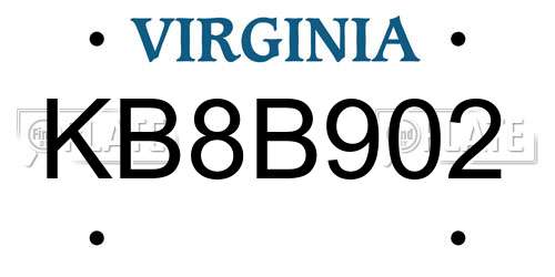 KB8B902 Virginia License Plate