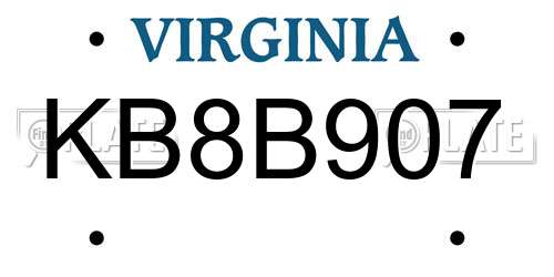 KB8B907 Virginia License Plate