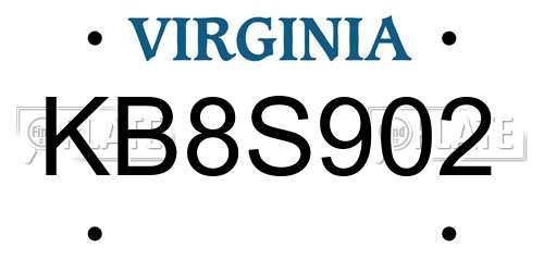 KB8S902 Virginia License Plate