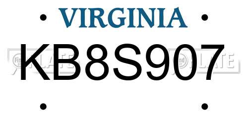 KB8S907 Virginia License Plate