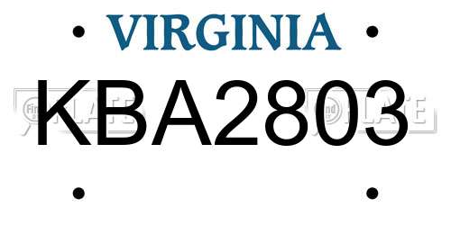 KBA2803 Virginia License Plate