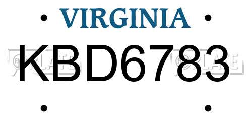 KBD6783 Virginia License Plate