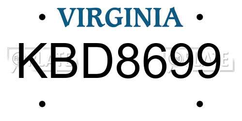 KBD8699 Virginia License Plate