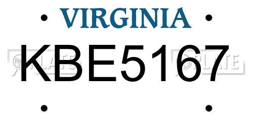 KBE5167 Virginia License Plate