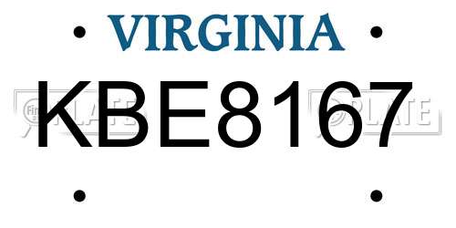 KBE8167 Virginia License Plate