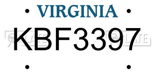 KBF3397 Virginia License Plate